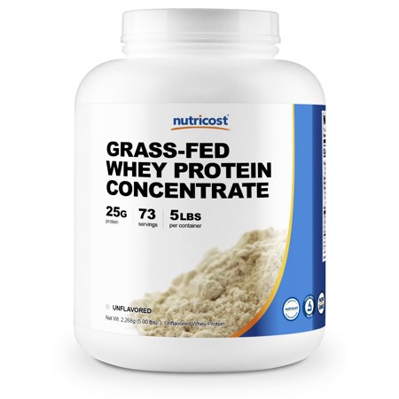 Nutricost Grass-Fed Whey Protein Concentrate (Unflavored) 5LBS - Non-GMO, Gluten Free - 702669935272