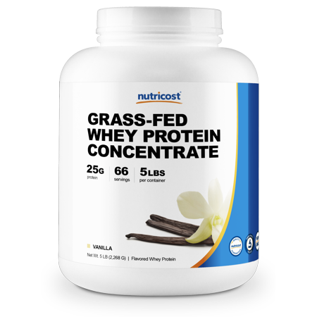 Nutricost Grass-Fed Whey Protein Concentrate (Vanilla) 5LBS - Non-GMO, Gluten Free - 702669935869