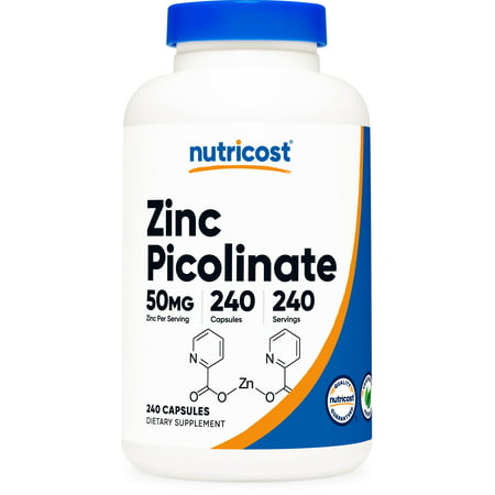 Nutricost Zinc Picolinate 50mg (240 Vegetarian Capsules) - Gluten Free & Non-GMO Supplement - 702669936279