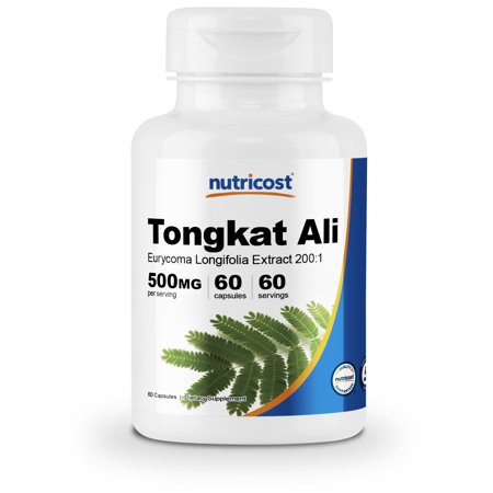 Nutricost Tongkat Ali 500mg, 60 Capsules 200:1 Extract - Vegetarian Caps, Non-GMO, Gluten Free - 702669936378