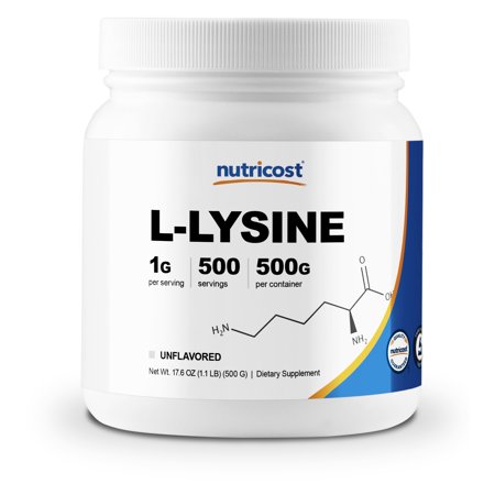 Nutricost L-Lysine Powder 500 Grams - Pure L-Lysine, Non-GMO, Gluten Free - 702669937740