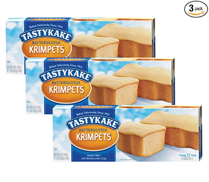 Tastykake Butterscotch or Jelly Krimpets Family Size 12-Pack, 12 oz. Box- A Philadelphia Baking Institution (Butterscotch Krimpets, 3 Pack) - 703694614514