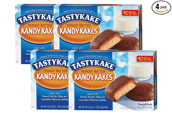  Tastykake Chocolate or Peanut Butter Kandy Kakes Family Size 6 Pack- A Philadelphia Baking Institution (Peanut Butter, 4 Pack)  - 703694614606