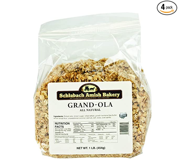  Schlabach Amish Bakery All Natural Grand-Ola Granola, 16 oz. Bags (Original, 4 Bags) - 703694619274