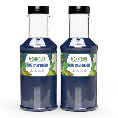  Naturally Sweetened - Sugar Free Blue Raspberry Flavoring Syrup for Smoothies, Cocktails, Snow Cone Shaved Ice and More | 2 Pack | Monk fruit & Stevia | 16oz (Pint) | Sugar Free | Zero Net Carbs | Zero Calories | Keto  - 703791718658