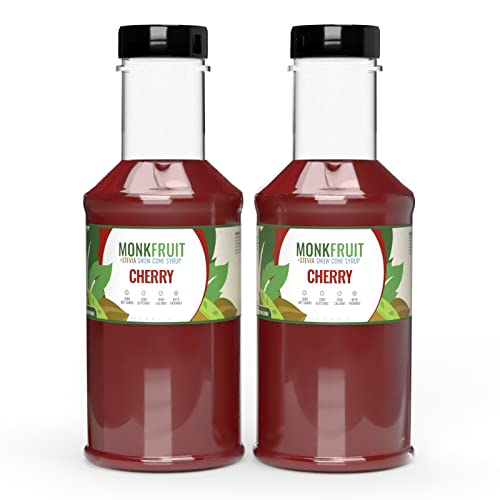  Naturally Sweetened - Sugar Free Cherry Flavoring Syrup for Smoothies, Cocktails, Snow Cone Shaved Ice and More | 2 Pack | Monk fruit & Stevia | 16oz (Pint) | Sugar Free | Zero Net Carbs | Zero Calories | Keto  - 703791718672