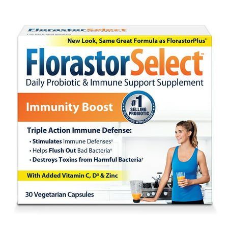 Florastor Select Immunity Boost Daily Probiotic & Immune Support Supplement for Women and Men Saccharomyces Boulardii CNCM I-745 Plus Zinc Vitamin C & D3 (30 Capsules) - 704142000439