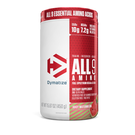 Dymatize All9 Amino, 7.2g of BCAAs, 10g of Full Spectrum Essential Amino Acids Per Serving for Recovery and Optimal Muscle Protein Synthesis, Juicy Watermelon, 30 Servings, 15.87 Ounce (B07CKCXH2K) - 705016181049