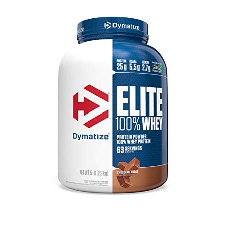 Dymatize Elite 100% Whey Protein Powder, 25g Protein, 5.5g BCAAs & 2.7g L-Leucine, Quick Absorbing & Fast Digesting for Optimal Muscle Recovery, Chocolate Fudge, 5 Pound - 705016910069