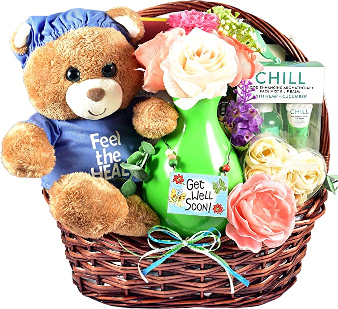 Bear Hugs and Blooms, Beautiful Gift Basket for Her with 15
