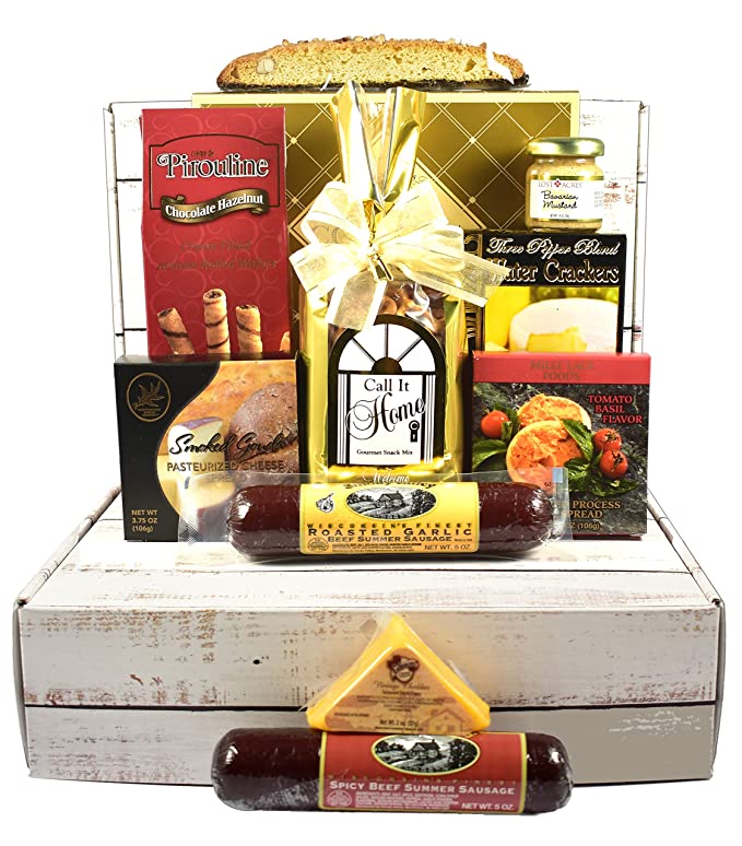 Call It Home, Gourmet Care Package, Gift Box with Hearty Snacks - Meat and Cheese, Themed Trail Mix, Gourmet Cheese Spreads and More... - 705332273121