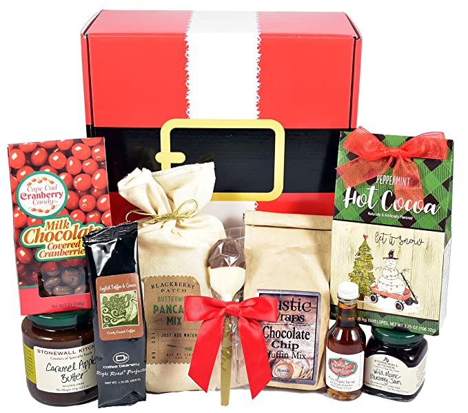  Gift Basket Village North Pole Nibbles, Breakfast Gift Box with Buttermilk Pancakes, Muffins, Gourmet Jam, Maple Syrup & More, 9 Piece Set  - 705332273961