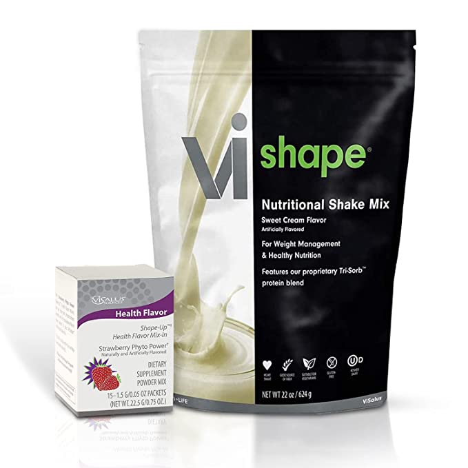 ViSalus Vi-Shape Balance Kit Sweet Cream Flavor 22oz/24 Servings, & Shape-Up Health Flavor Mix-in Strawberry, 15 Packets - 705333609868