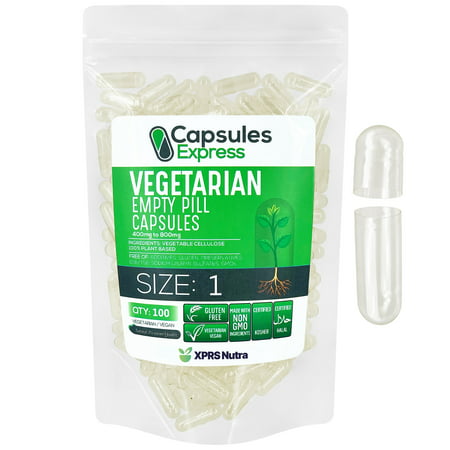 XPRS Nutra Size 1 Empty Capsules - Clear Empty Vegan Capsules - Capsules Express Vegetarian Empty Pill Capsules- DIY Vegetable Capsule Filling- Veggie Pill Capsules Empty Caps Pills (100 Count) - 705833525460