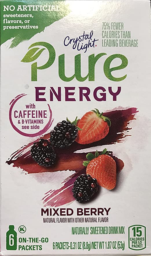 Crystal Light Pure Energy Mixed Berry Drink Mix, 6 On-the-Go Packets (Pack of 6) - 707129247780