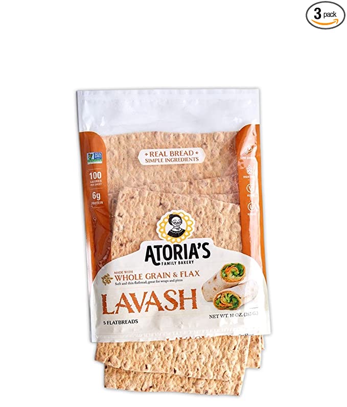  Atoria's Family Bakery, Whole Grain & Flax Lavash Flatbread, 3 Packs of 5 sheets (15 sheets)  - 707415014324