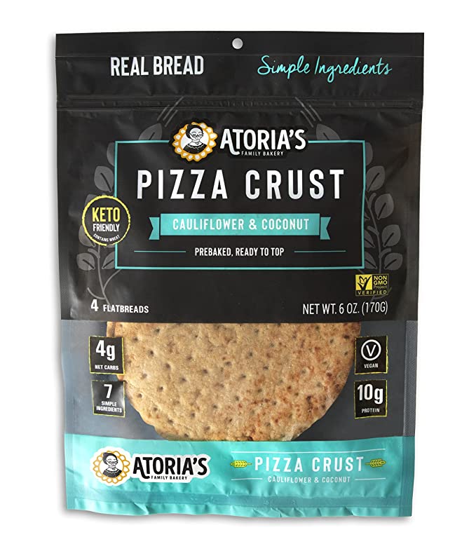  Atoria’s Family Bakery Cauliflower & Coconut Pizza Crusts – Clean Label and Keto Friendly – Baked to Make Pizza – 120 Calories and 4g of Carbs per Pizza Crust (4 Packs of 4 crusts, 16 crusts)  - 707415037842