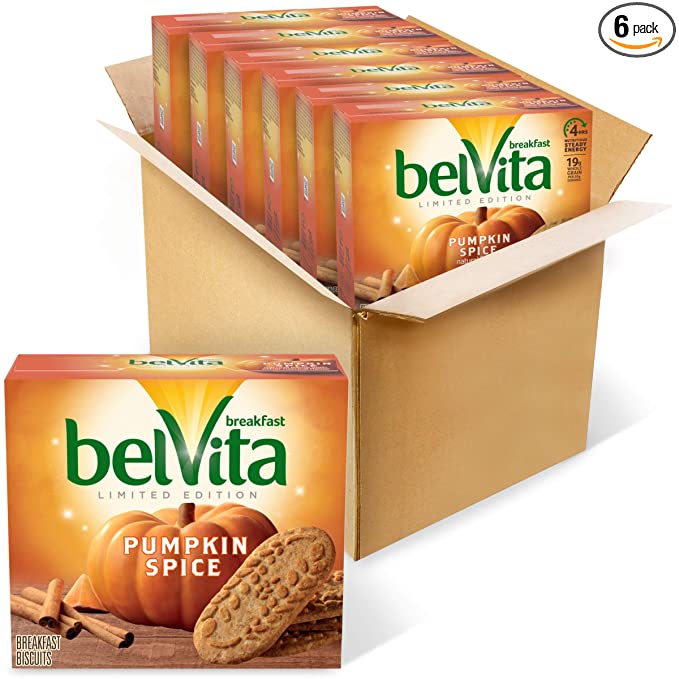belVita Pumpkin Spice Breakfast Biscuits, 6 Boxes of 5 Packs (4 Biscuits Per Pack) - 707466912648