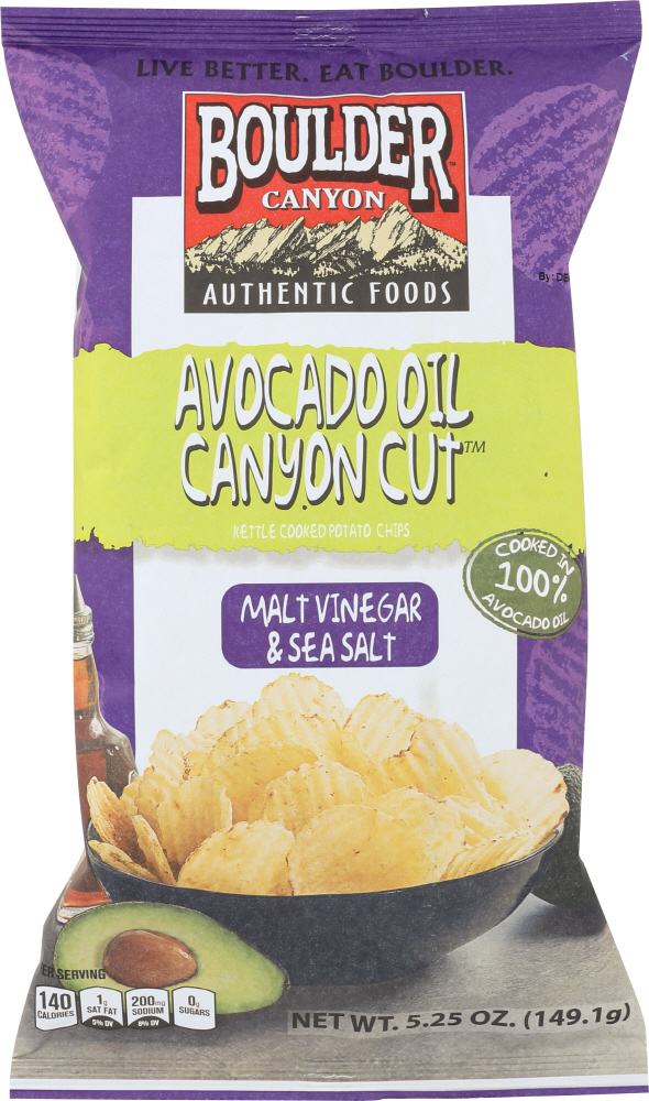 BOULDER CANYON: Avocado Oil Canyon Cut Potato Chips Malt Vinegar & Sea Salt, 5.25 Oz - 0708163121920