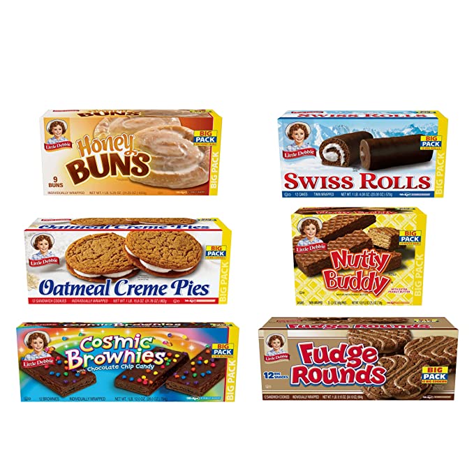  Little Debbie Big Pack Variety Bundle | One Big Pack Box Each of Oatmeal Crème Pies, Honey Buns, Swiss Rolls, Fudge Rounds, Cosmic Brownies and Nutty Buddy  - 708562047708