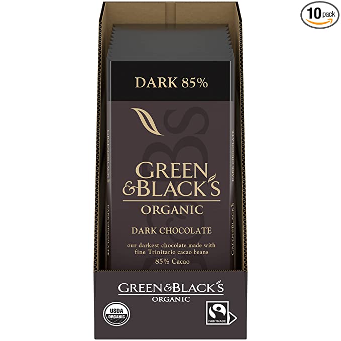 Green & Black's Organic Dark Chocolate Bar, 85% Cacao, 10 - 3.17 oz Bars - 708656001463