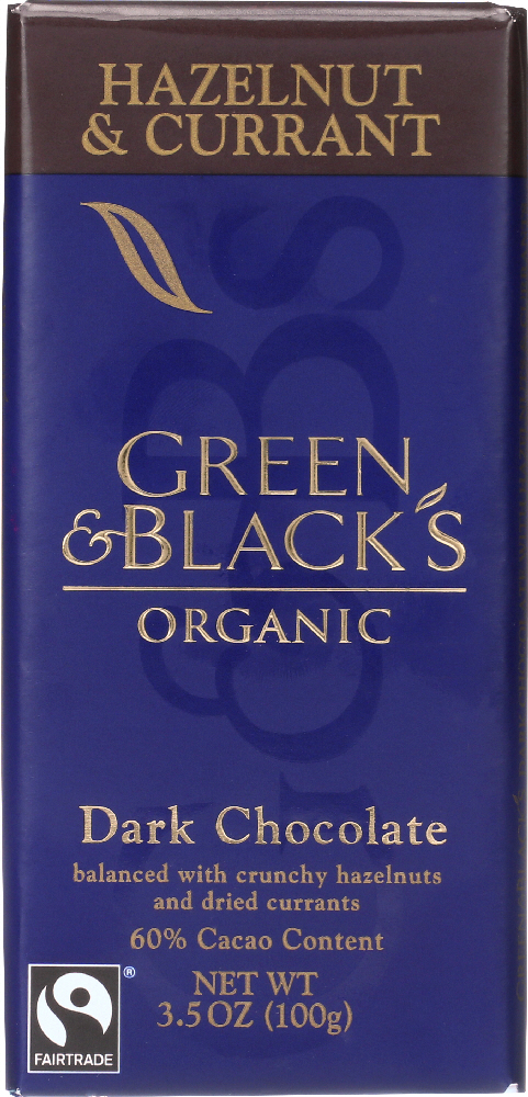 Cadbury Green & Black'S Chocolate Bar Hazelnut & Currant 10X3.5 Oz - 00708656100043