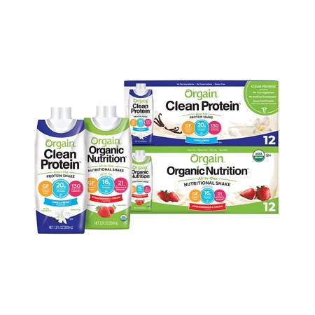 Orgain Bundle - Vanilla and Strawberry Protein Shakes - 12 Count Each, Ready to Drink, Made without Gluten and Soy, Non-GMO - 709145135942