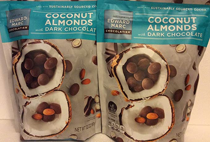 Edward Marc Dark Chocolate Coconut Almonds (2 Pack 32 oz. each Bag ) - 709750988773