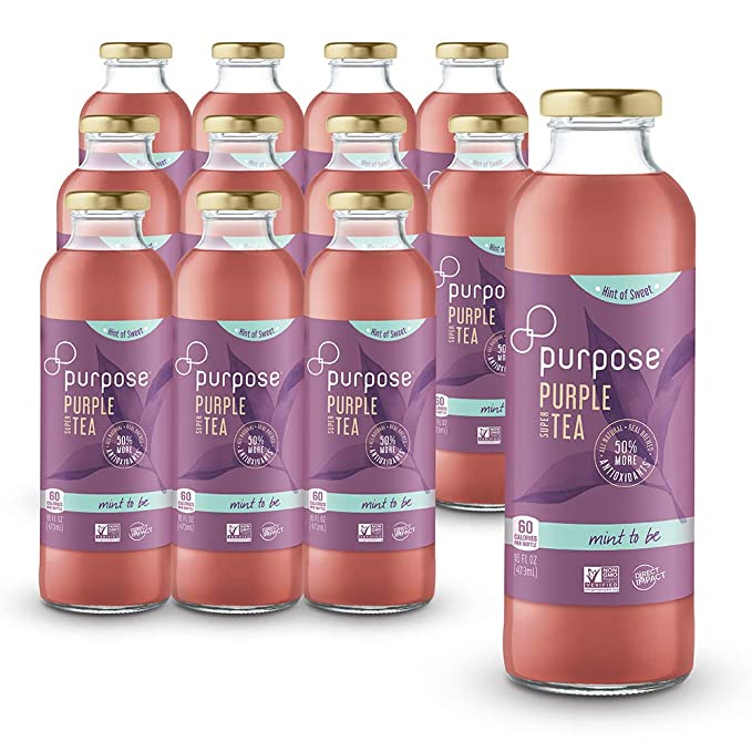 Purpose Tea, Mint To Be - Bottled Iced Beverage Made from Organic Purple Leaves, Lightly Sweet, All Natural Brewed, Pure, Non-GMO, High in Antioxidants and Anthocyanins, Healthy Drinks - 16 oz (Pack of 12) - 710051634344