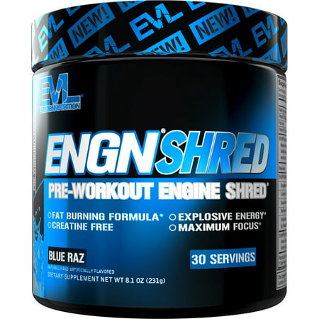 Evlution Nutrition ENGN Shred Pre Workout Powder, Blue Raz, 30 Servings - 710051864123
