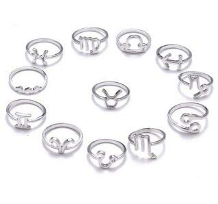 Fashion New Metal 12 Constellation Zodiac Sign Finger Rings Set For Women Men Vintage Boho Silver Knuckle Ring Jewelry (Silver) - 710558155779