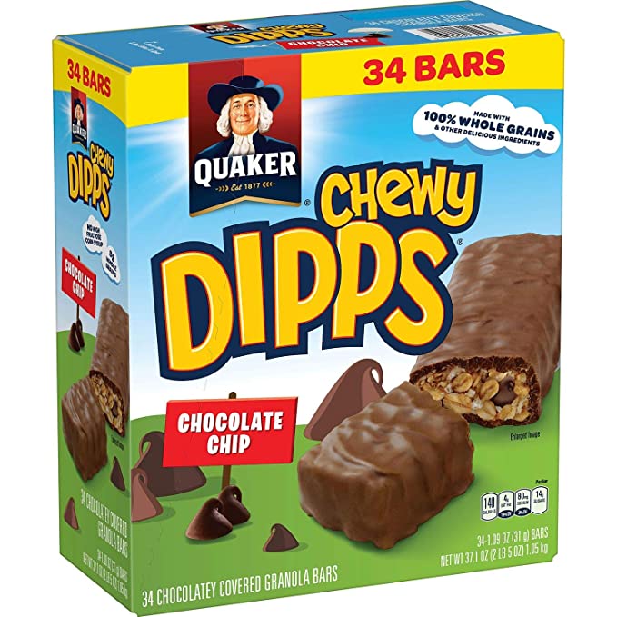 Quaker Chewy Dipps Granola Bars, Chocolate Chip 34 ct. A1 - 711403659411
