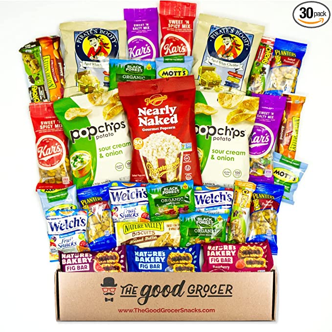 Healthy Fun Snacks Care Package (30 Count) by The Good Grocer - Nutritious and Delicious snack variety gift box assortment. Easter Gift Basket Stuffers. Gift basket alternative. College Care Package - 711730792553