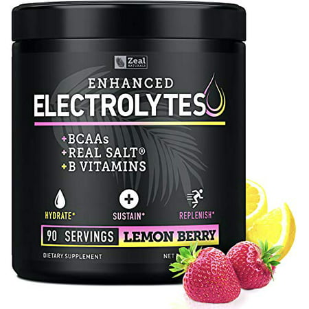 Electrolyte Powder w Real Salt +BCAAs +B-Vitamins (90 Servings Lemon Berry) Sugar Free Electrolyte Supplement w Potassium Zinc & Magnesium for Complete Hydration & Recovery - Keto Electrolytes - 711841978020