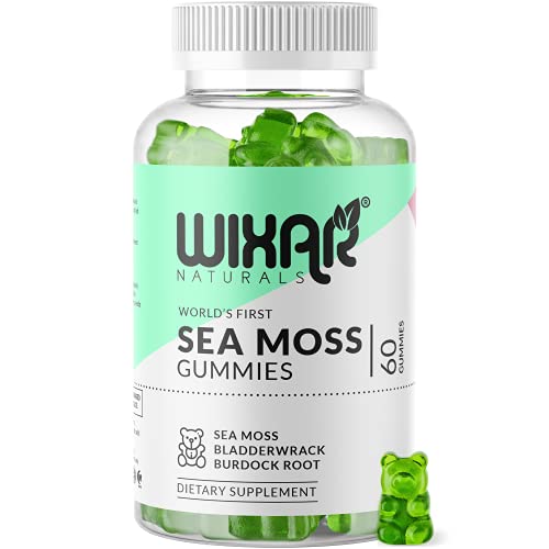 Wixar Naturals Sea Moss Gummies - Natural Irish Sea Moss and Bladderwrack with Burdock Gummy - 60 Gummies - Vegan - Thyroid Healthy Skin Keto Detox Gut Joint Support Alkaline Supplements - 712198466765