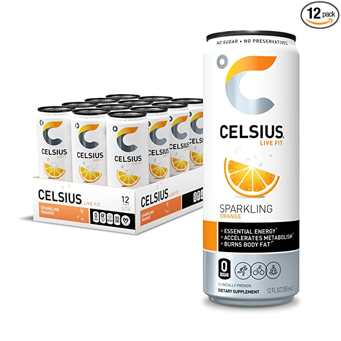  CELSIUS Essential Energy Drink 12 Fl Oz, Sparkling Orange (Pack of 12)  - 889392000559