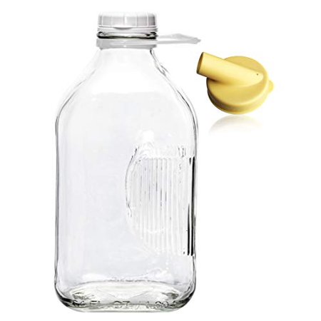 The Dairy Shoppe Heavy Glass Milk Bottle 64 Oz Jug (2 Quart) with Extra Lid and NEW Pour Spout! (1 64 oz) - 715407462121