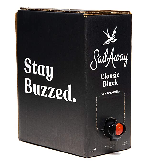 Sail Away Coffee Cold Brew Coffee Box Taps- Less Acidic Coffee Beverages | 120mg Caffeine, Gluten Free, Organic, Keto, Classic Black, 96 Fl. Oz. - 715834863669