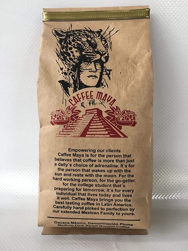 Caffee Maya, Medium Dark Roast Ground Coffee, 100% Arabica (Denominacion Pluma) High Altitude Cultivated Coffee Bean From Oaxaca Mexico. Exceptional Coffee only - 716252535183