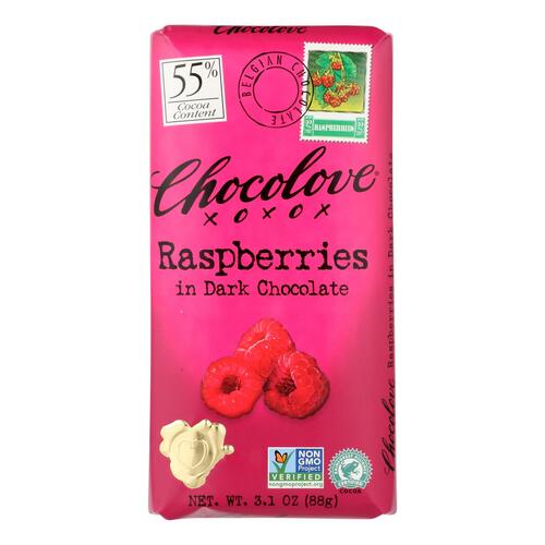 Chocolove Xoxox - Premium Chocolate Bar - Dark Chocolate - Raspberries - 3.1 Oz Bars - Case Of 12 - 716270001547