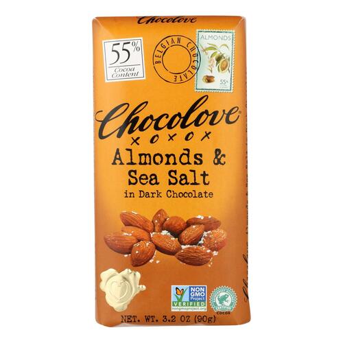 Chocolove Xoxox - Premium Chocolate Bar - Dark Chocolate - Almonds And Sea Salt - 3.2 Oz Bars - Case Of 12 - 716270001554