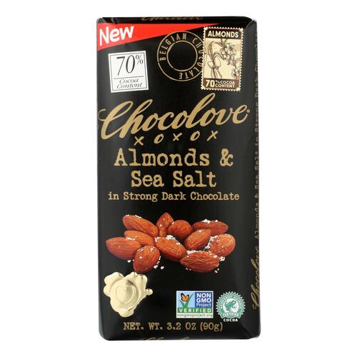 CHOCOLOVE: Almonds & Sea Salt in Strong Dark Chocolate Bar, 3.2 oz - 0716270001714