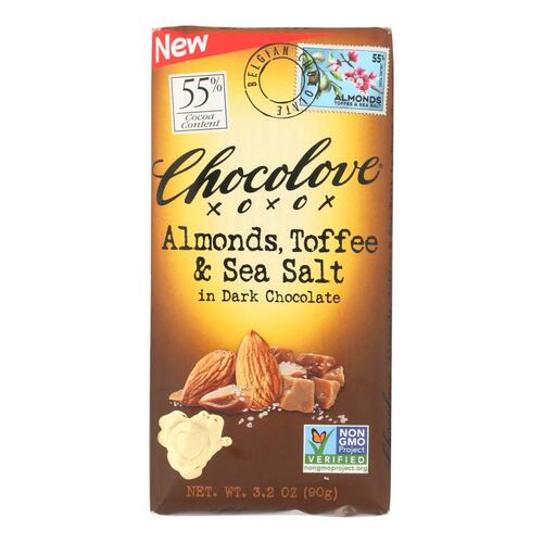 CHOCOLOVE: Almonds Toffee & Sea Salt in Dark Chocolate, 3.2 oz - 0716270021507