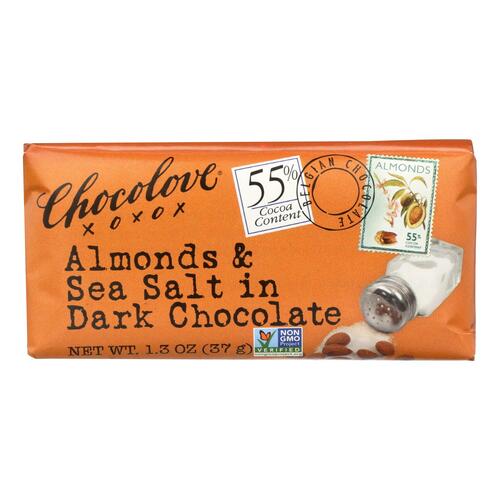 Chocolove Xoxox - Premium Chocolate Bar - Dark Chocolate - Almonds And Sea Salt - Mini 1.3 Oz Bars - Case Of 12 - 716270051559