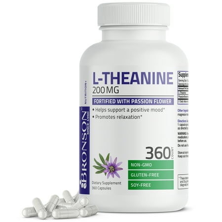 L-Theanine 200mg (Double-Strength) with Passion Flower Herb - Reducing Stress - Non-GMO Gluten Free 360 Capsules - 716563721022