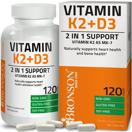 Vitamin K2 (MK7) with D3 Supplement Bone and Heart Health Non GMO & Gluten Free Formula - Easy to Swallow 120 Capsules - 716563781026
