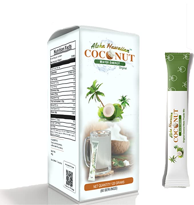 Hawaiian Coconut & Coffee flavor Energy Drink Powder, Instant Drink drink - Mix in water, Milk or smoothies. Delicious coconut milk shake powder Non GMO Vegan Gluten Free (Coco-Energy, Pack of 60) - 717995711063