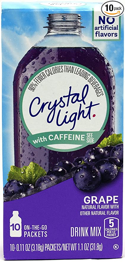 Crystal Light On The Go Grape With Caffeine Drink Mix, 10-Packet Box (Pack of 10) - 718194987396