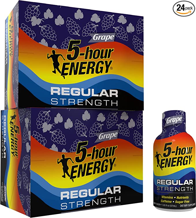  5-hour ENERGY Shot, Regular Strength Grape, 1.93 Ounce, 24 Count  - 719410200015