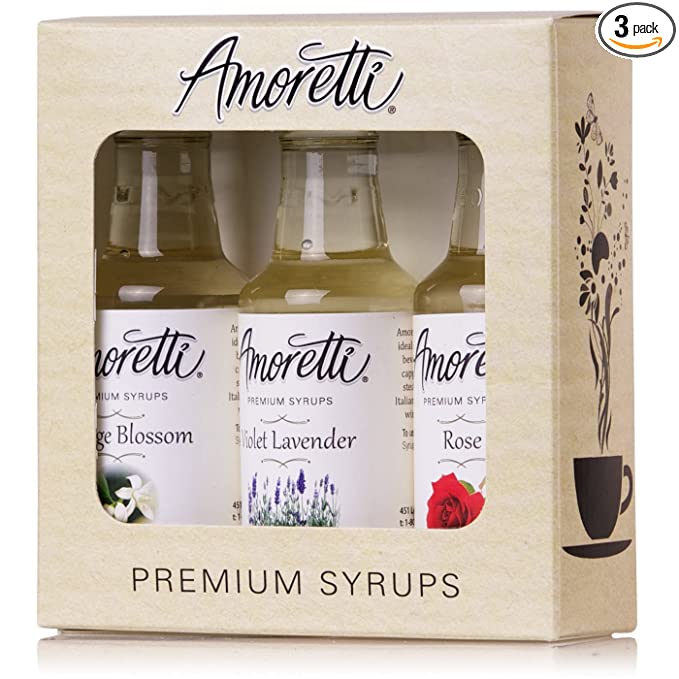 Amoretti Premium Floral Syrups 1.69 Fl Oz (Pack of 3) (Rose, Violet Lavender, Orange Blossom) - 719416134253